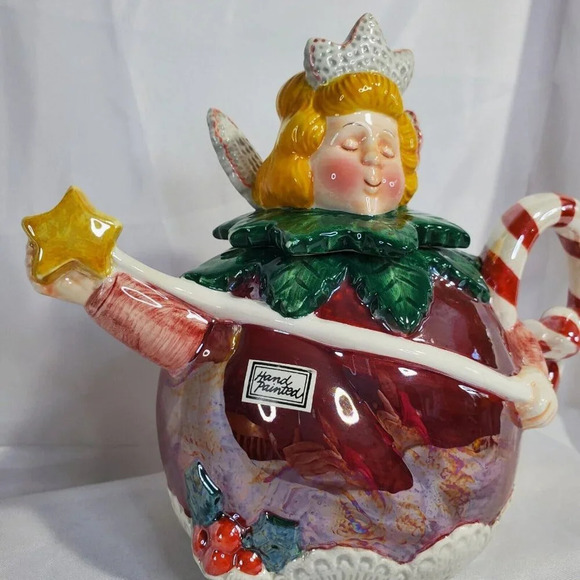 VTG Department 56 Sugar Plum Fairy Christmas Teapot Candy Cane Handle Dept 56 - Picture 2 of 11